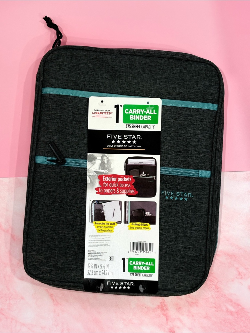 Five Star Tablet Carry-All Case in Charcoal with Teal Trim
